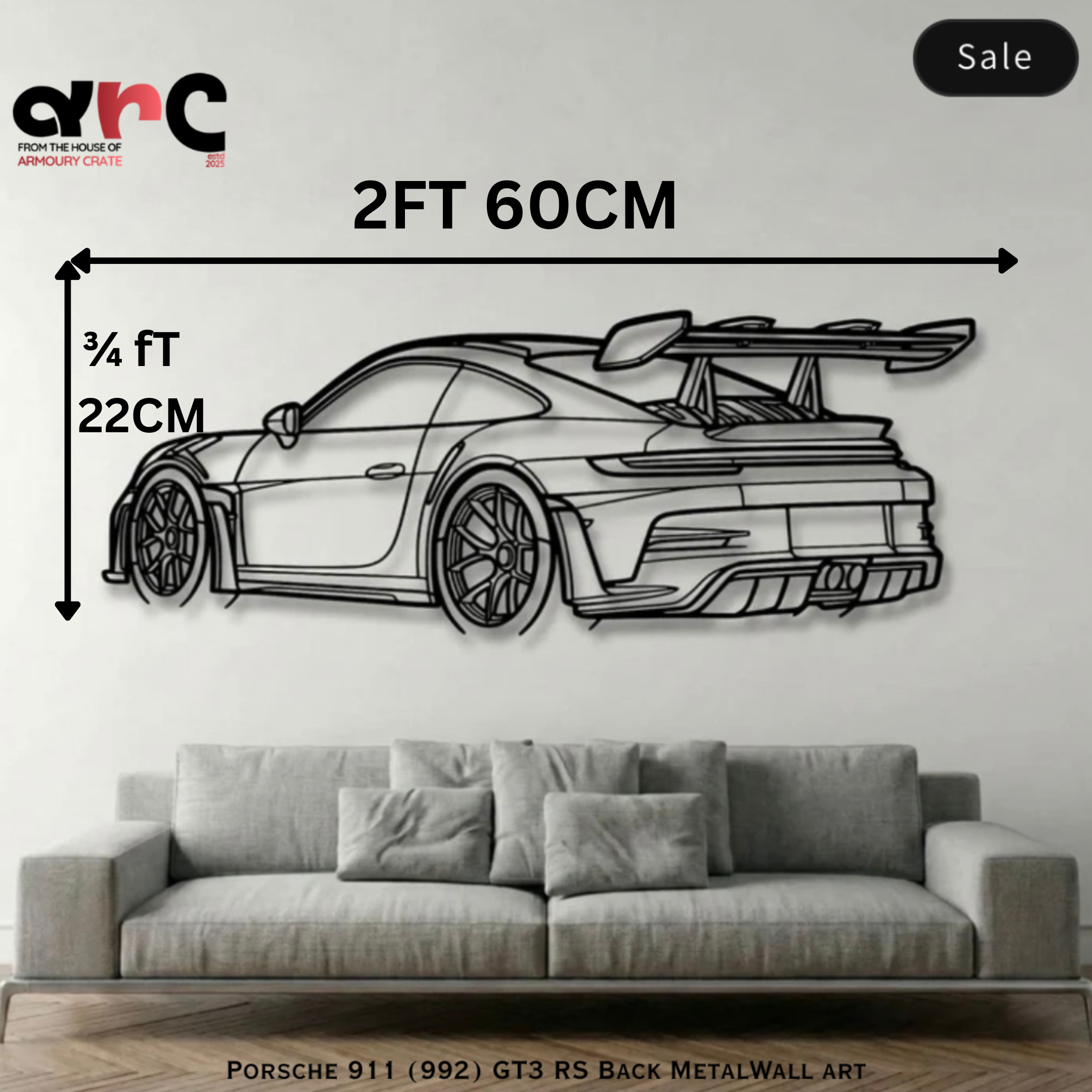 Porsche 911 GT3 RS Back Angle View Metal Wall Art