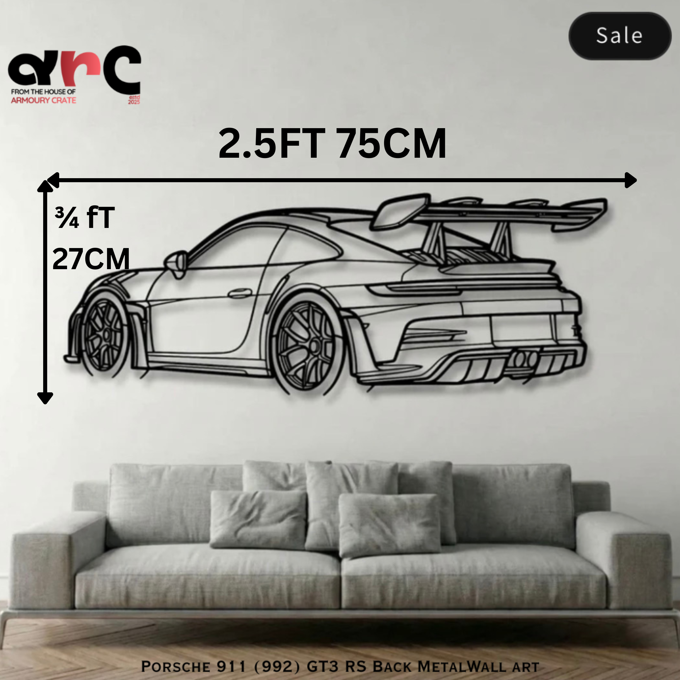 Porsche 911 GT3 RS Back Angle View Metal Wall Art