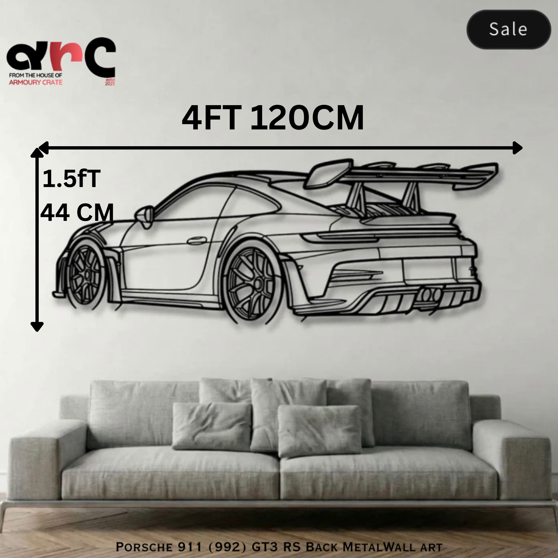 Porsche 911 GT3 RS Back Angle View Metal Wall Art