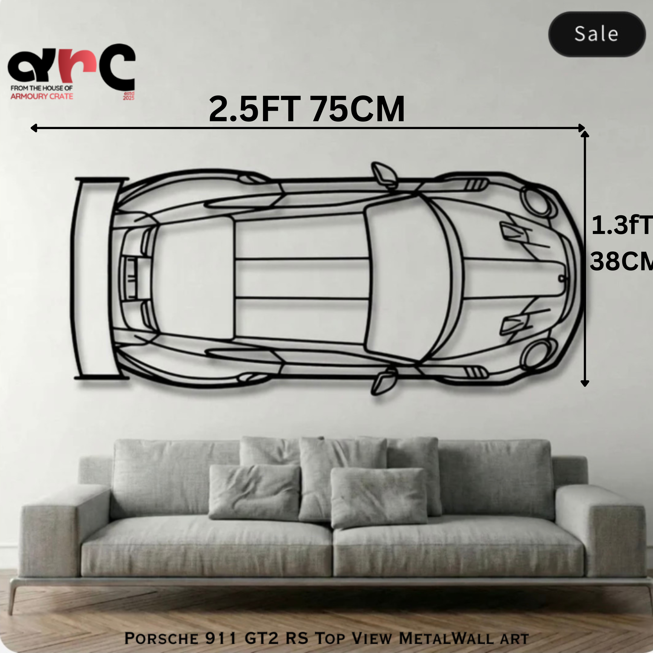 Porsche 911 GT3 RS Top View Metal Wall Art