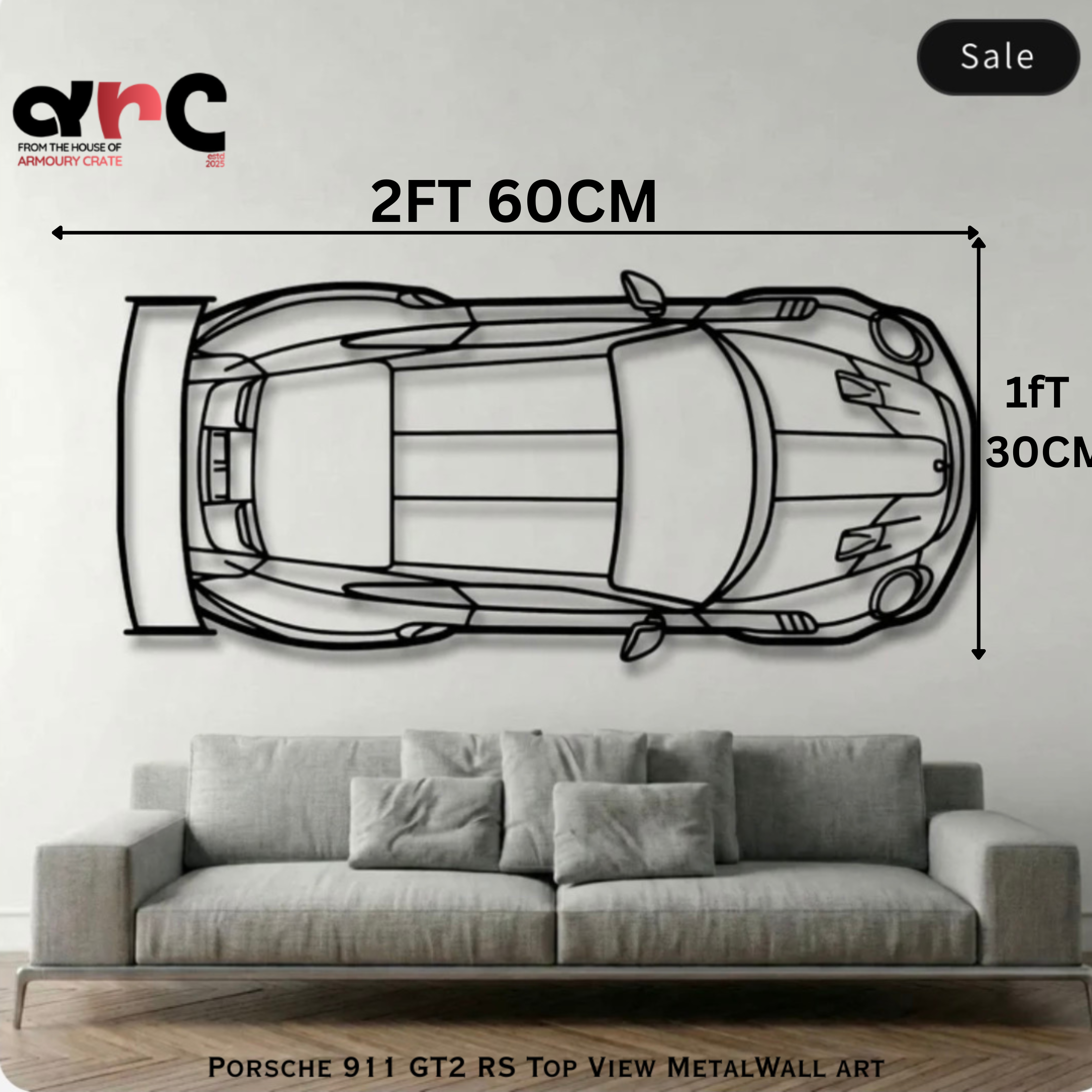 Porsche 911 GT3 RS Top View Metal Wall Art