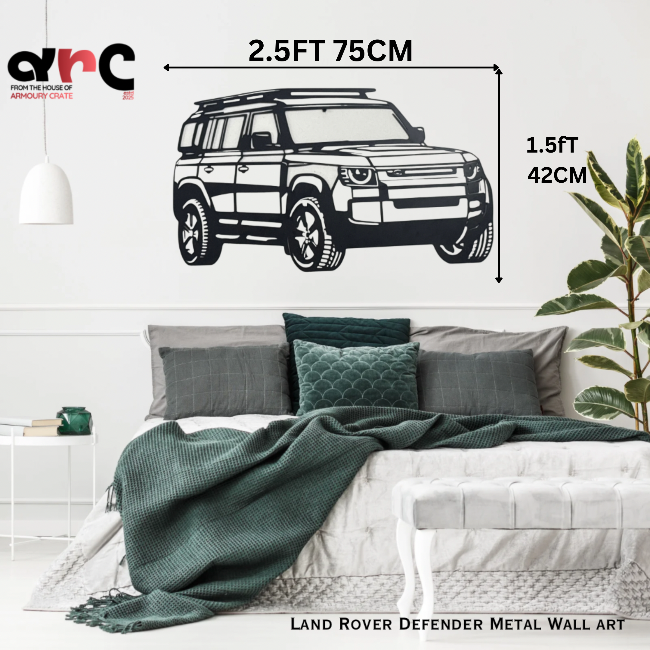 Land Rover Defender Metal Wall Art (Front-Quarter View)