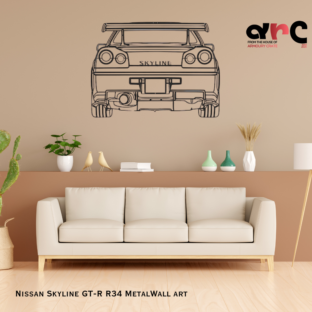 Nissan Skyline GT-R R34 Rear View Metal Wall Art
