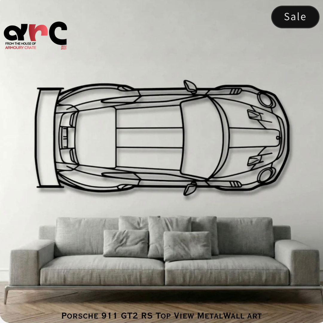 Porsche 911 GT3 RS Top View Metal Wall Art