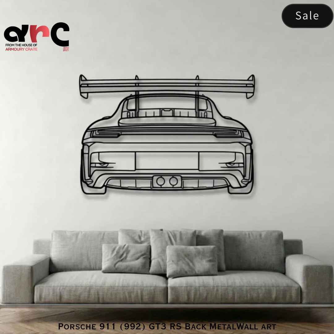 Porsche 911 GT3 RS Back View Metal Wall Art