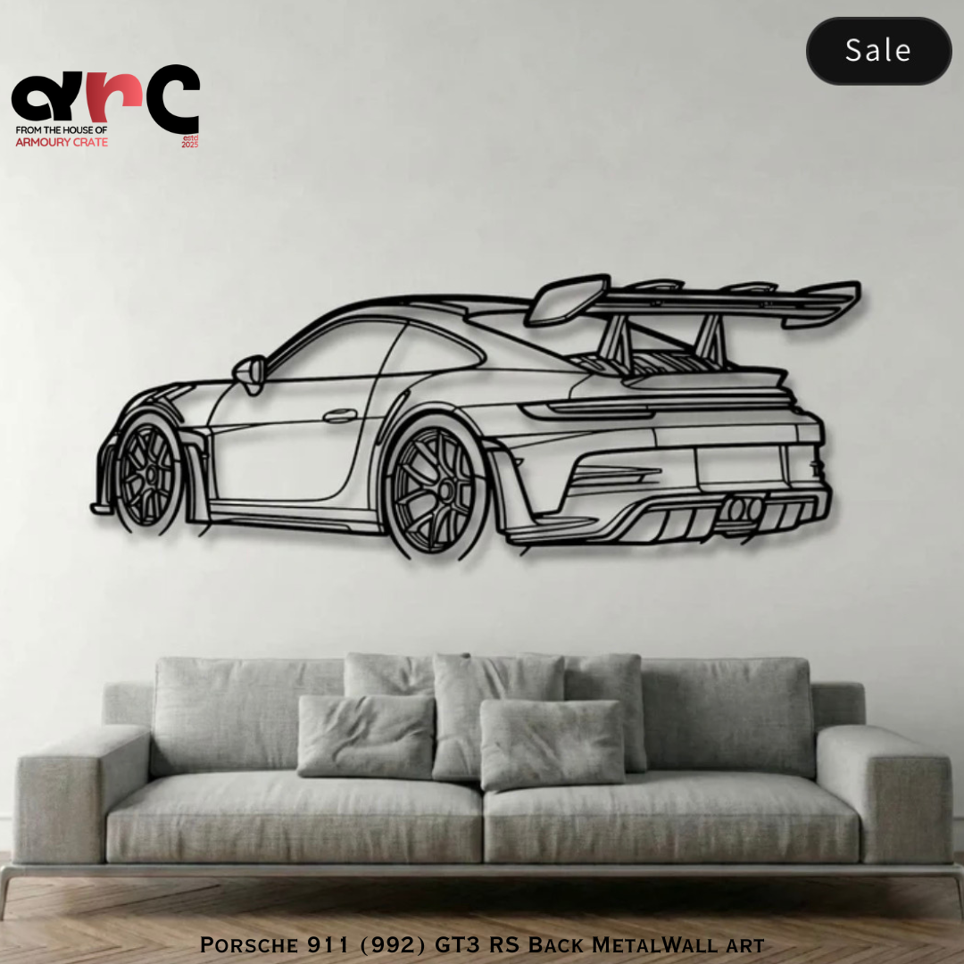 Porsche 911 GT3 RS Back Angle View Metal Wall Art